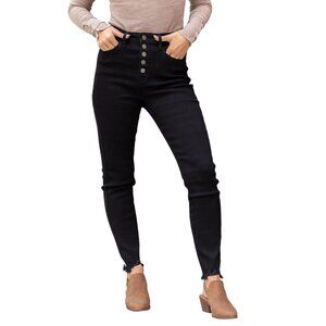 KanCan Bianca High Rise Button Fly Black Skinny Jeans 3/25 Frayed Hem